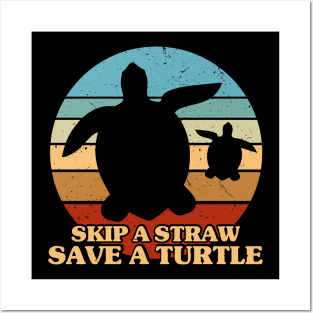 Skip a Straw Save a Turtle for Earthday - Vintage Retro Design T Shirt 5 Posters and Art